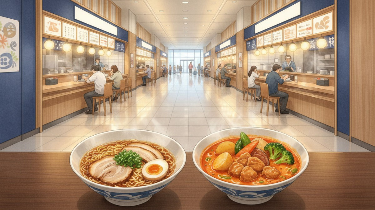 신치토세 공항 라멘 도조의 라멘과 수프카레
