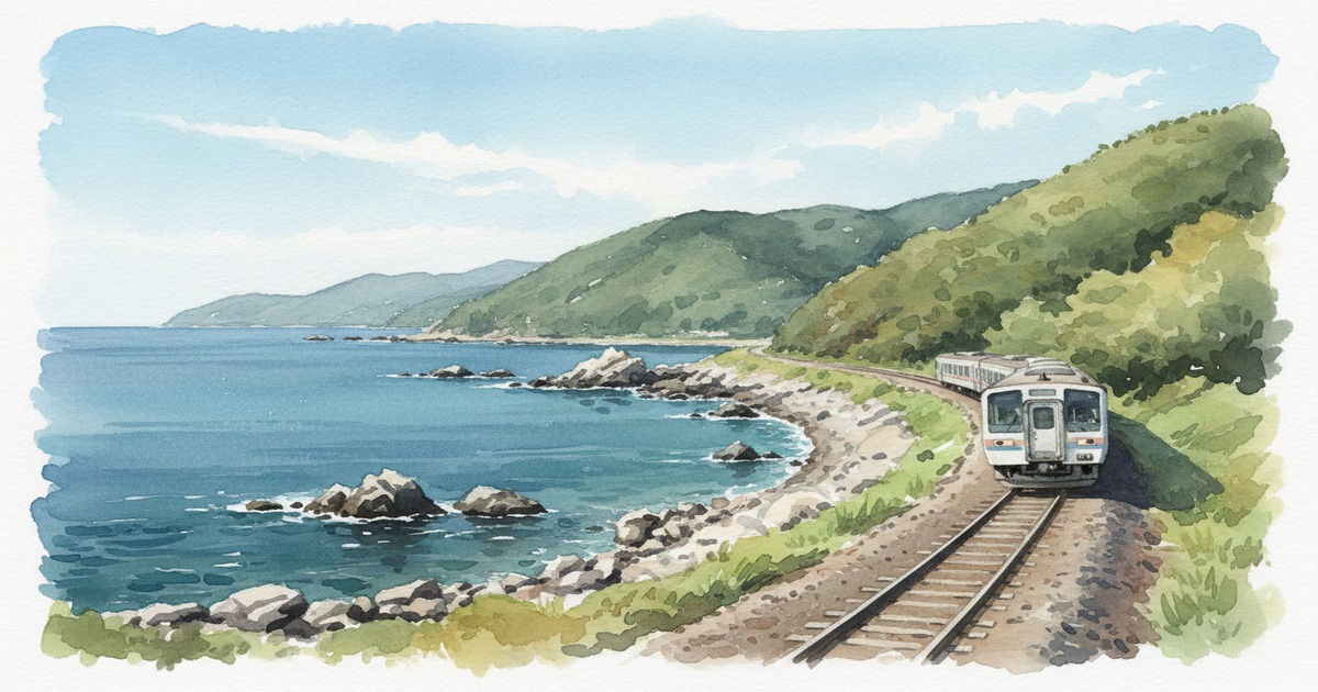 하코다테 본선 해안 구간을 달리는 열차
